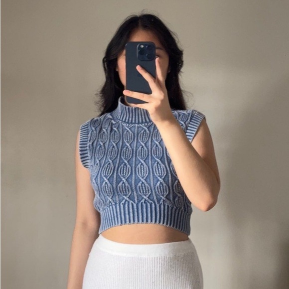 ZARA | Blue Cowl Neck Cable Knit Sweater - Picture 1 of 11